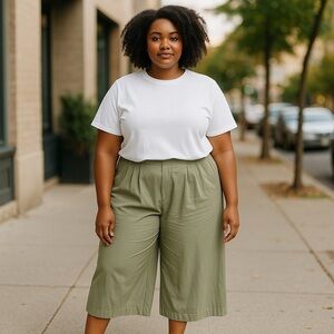 Cider Green Pleated Wide Leg Pants - no pockets